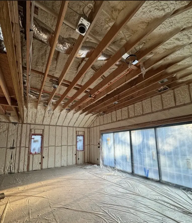 Interior walls and ceiling insulated with spray foam during new construction in Lake Zurich